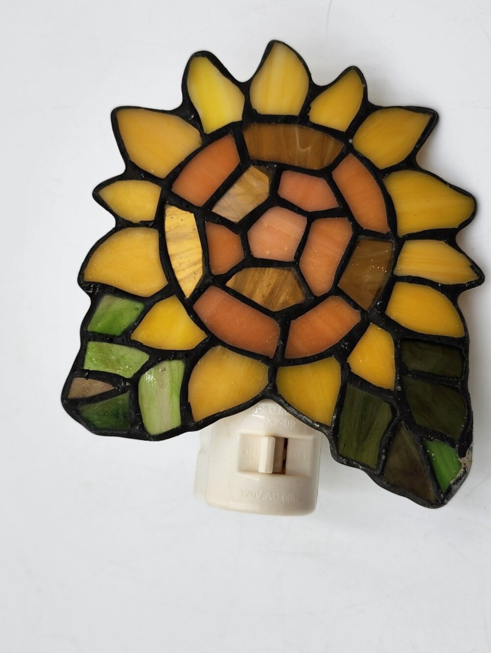 Stained Glass Sunflower Night Light Plug-In - Yellow Orange Green